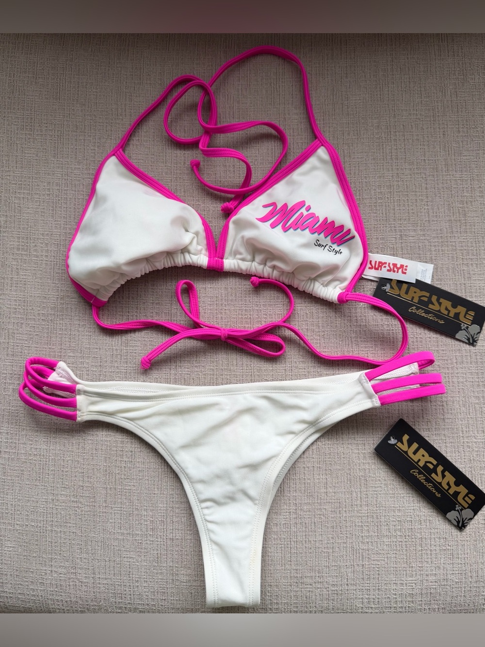 MIAMI White Bikini with Hot Pink Trim